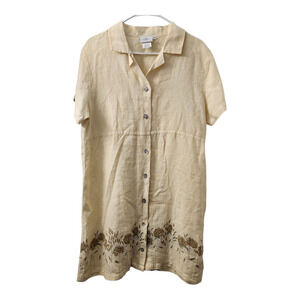 Hot Cotton Linen Shirt Dress M Yellow Cottagecore‎ Retro Coastal Grandma Beach